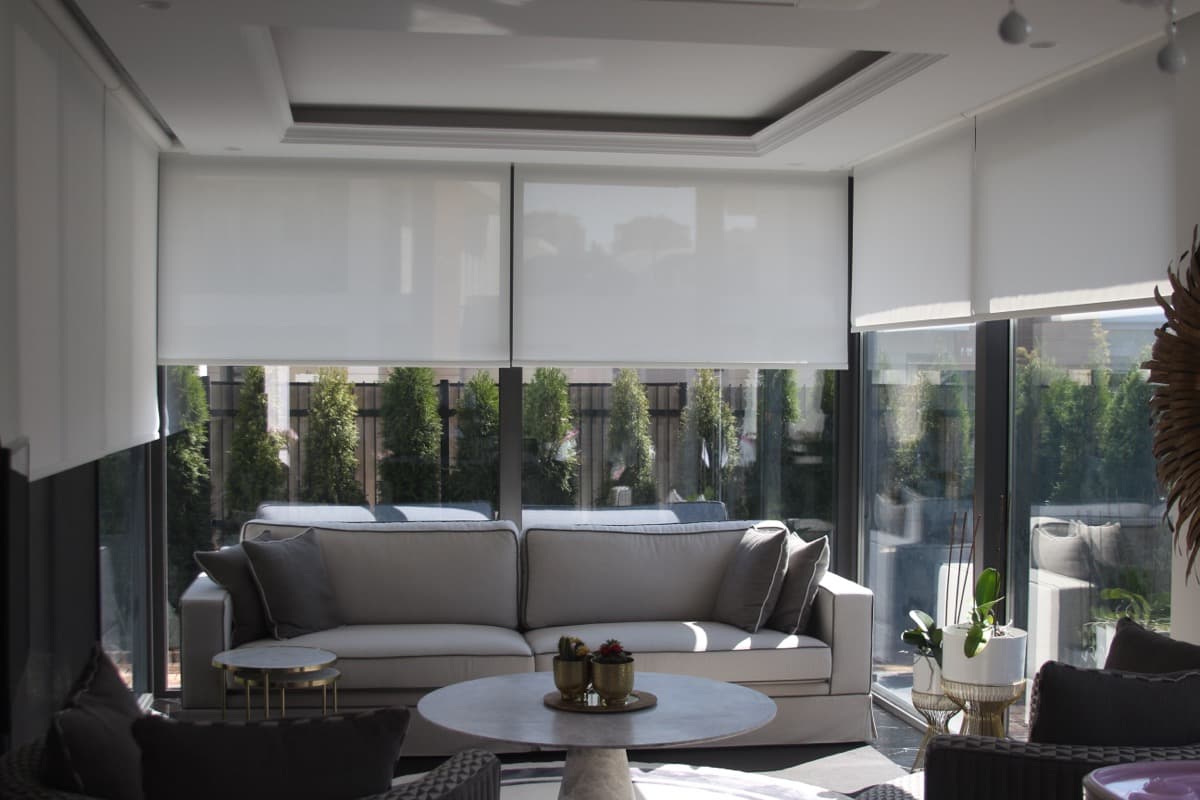 Roller blinds in a bright living space