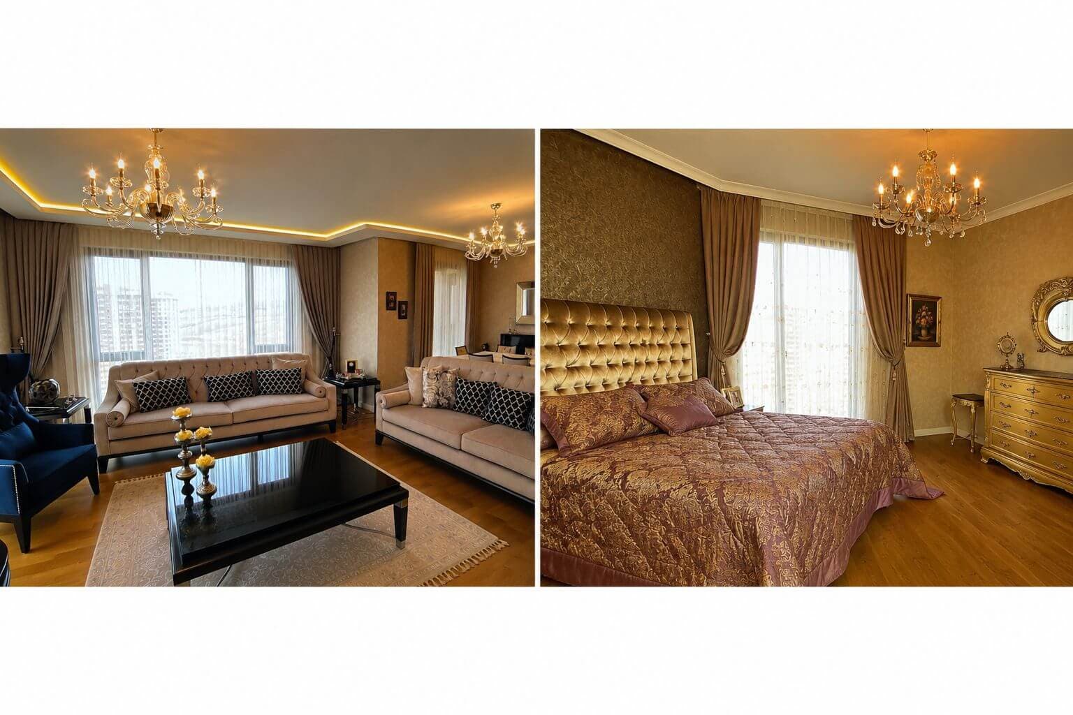 Lotus Beytepe Art Deco dairede salon ve yatak odası perde uygulaması