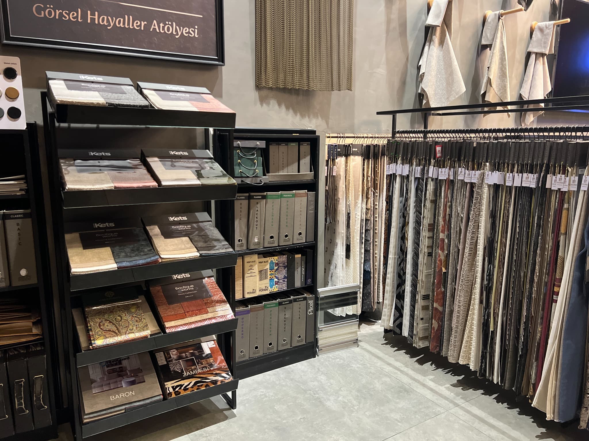 Upholstery and curtain fabric collections at the Çayyolu showroom in Ankara