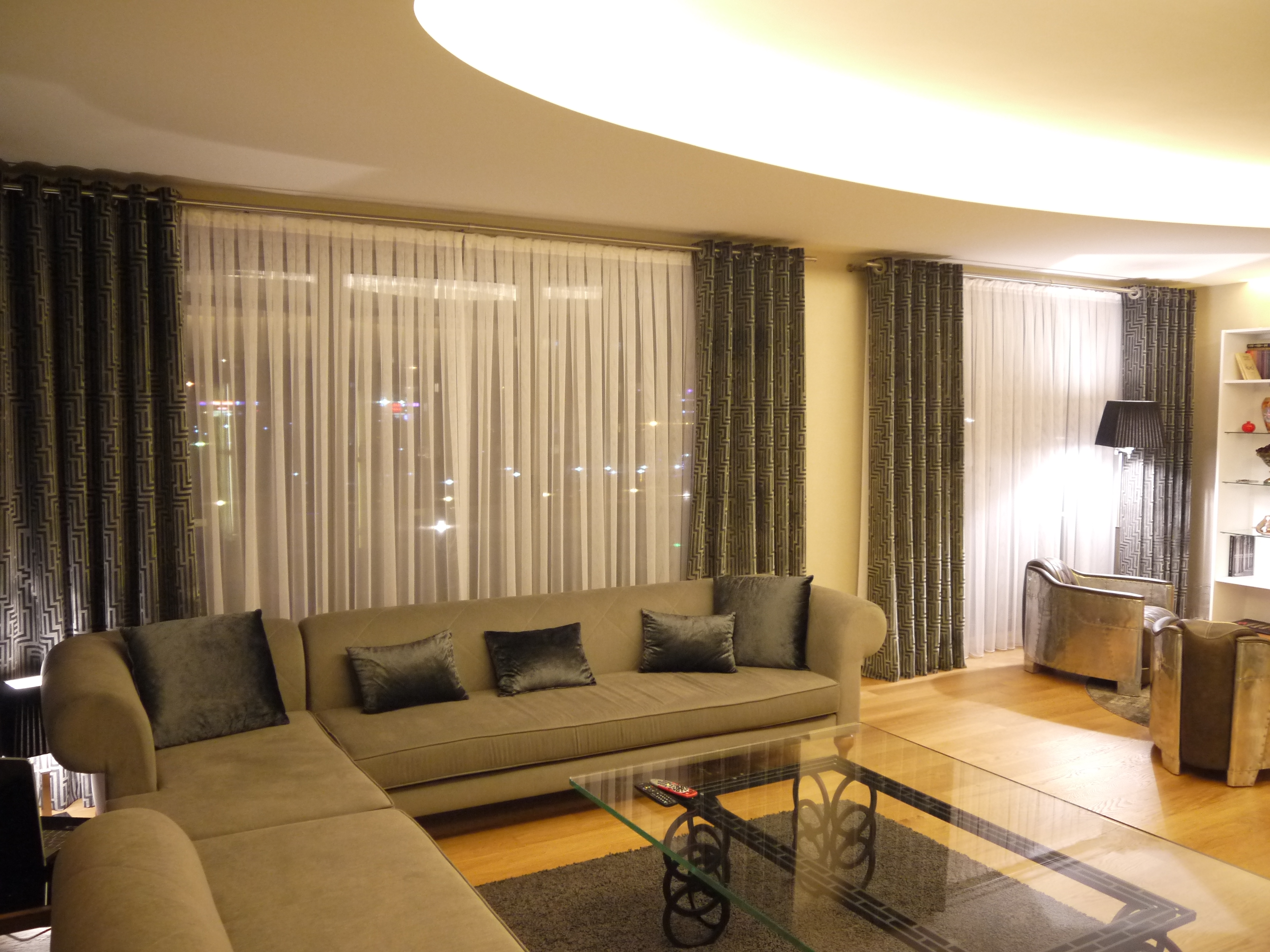 Lotus Çayyolu – Velvet Curtains and Chrome Poles — curtain installation, view 2