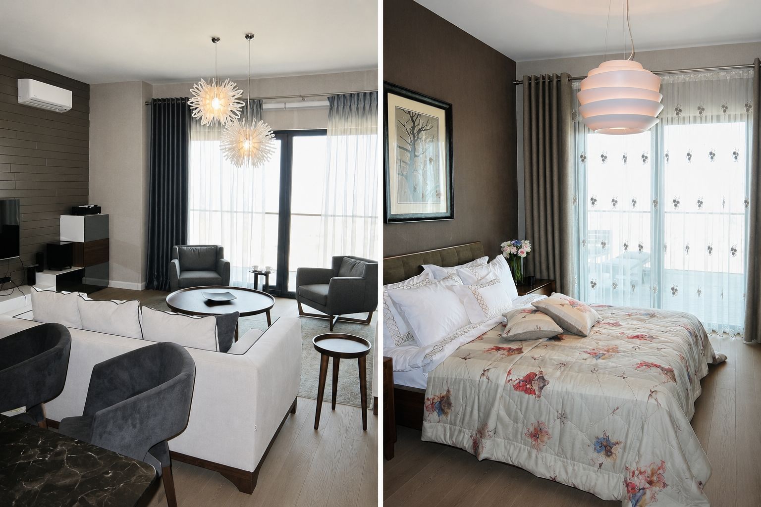 Uptown İncek Konutları modern rustik ve motorlu stor perde uygulaması